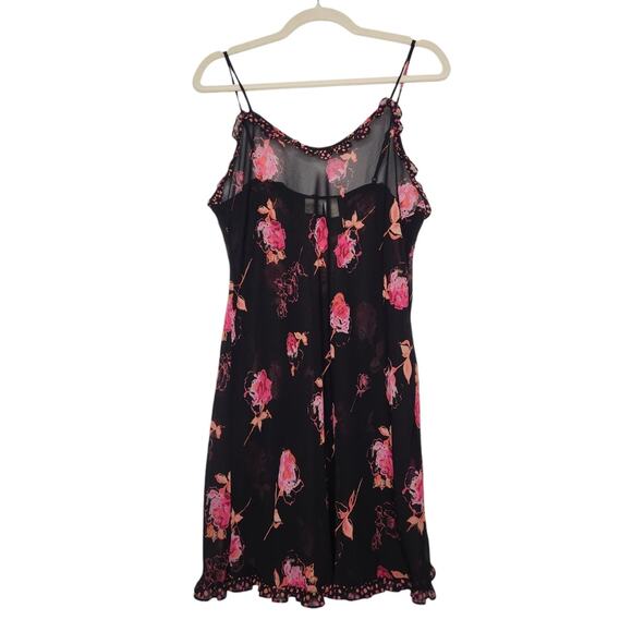 Vintage Gilligan O'Malley Large Sheer Black Floral Slip Dress Boho Fairy Goth - Picture 1 of 6
